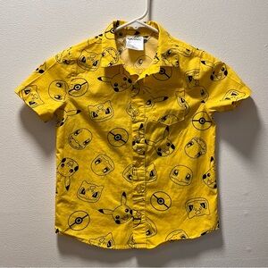 Pokémon Bright Fun Character Graphic Print Short Sleeve Button Down, Sz 6 Youth
